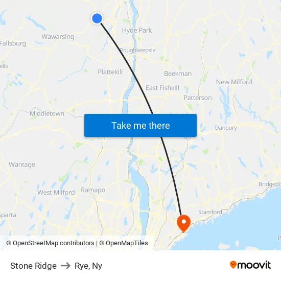 Stone Ridge to Rye, Ny map