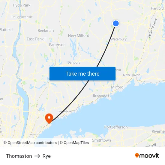 Thomaston to Rye map