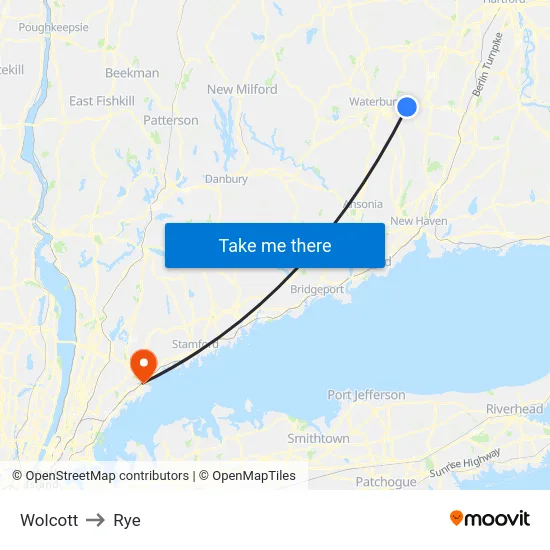 Wolcott to Rye map