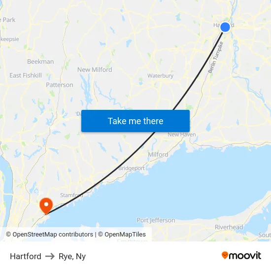 Hartford to Rye, Ny map