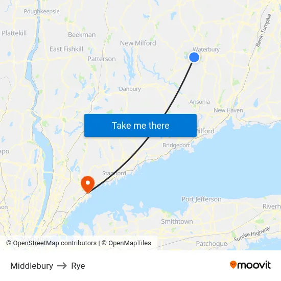 Middlebury to Rye map