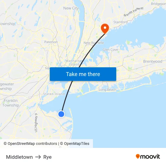 Middletown to Rye map