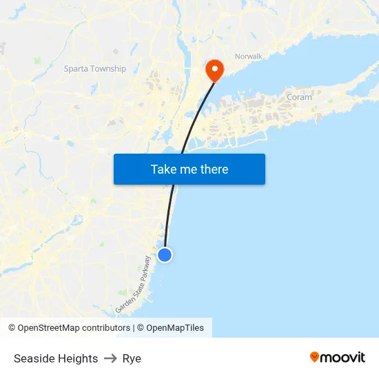 Seaside Heights to Rye map