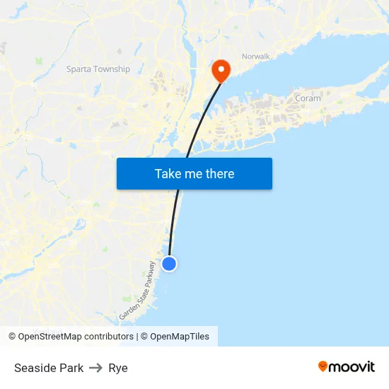 Seaside Park to Rye map