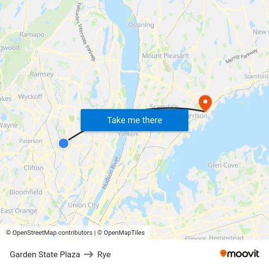 Garden State Plaza to Rye map