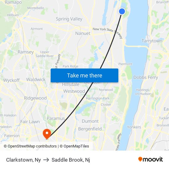 Clarkstown, Ny to Saddle Brook, Nj map