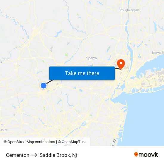 Cementon to Saddle Brook, Nj map