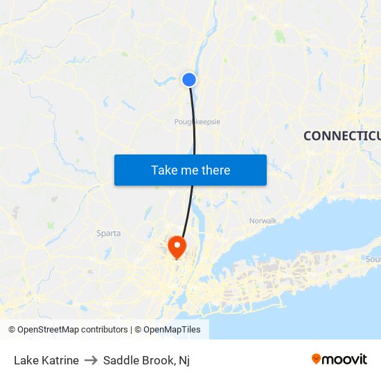 Lake Katrine to Saddle Brook, Nj map