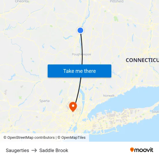 Saugerties to Saddle Brook map