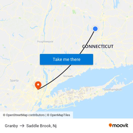 Granby to Saddle Brook, Nj map