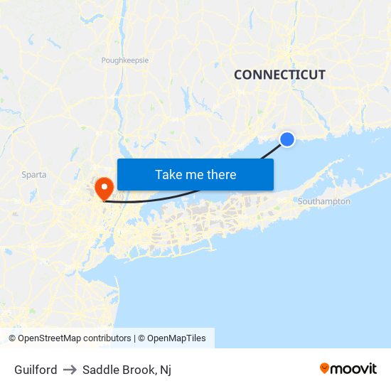 Guilford to Saddle Brook, Nj map