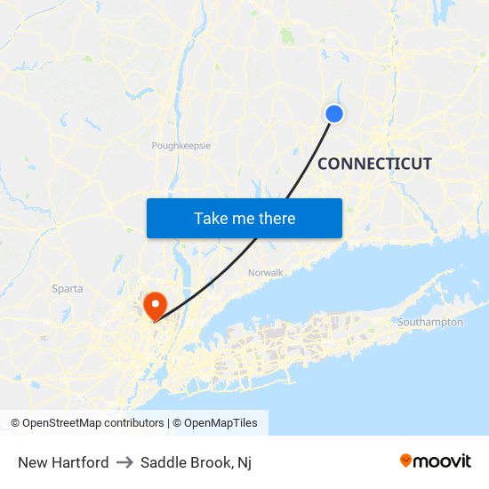 New Hartford to Saddle Brook, Nj map