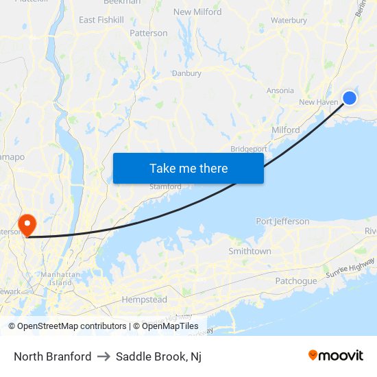 North Branford to Saddle Brook, Nj map