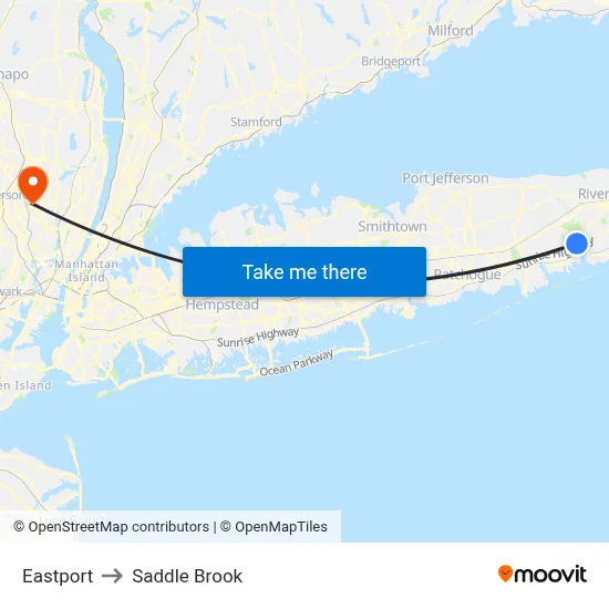 Eastport to Saddle Brook map