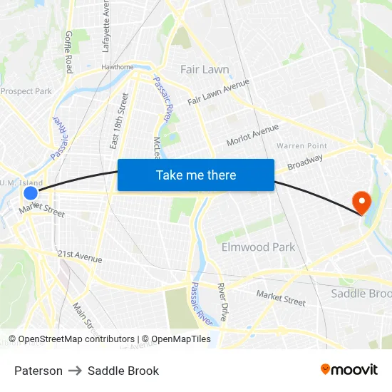Paterson to Saddle Brook map
