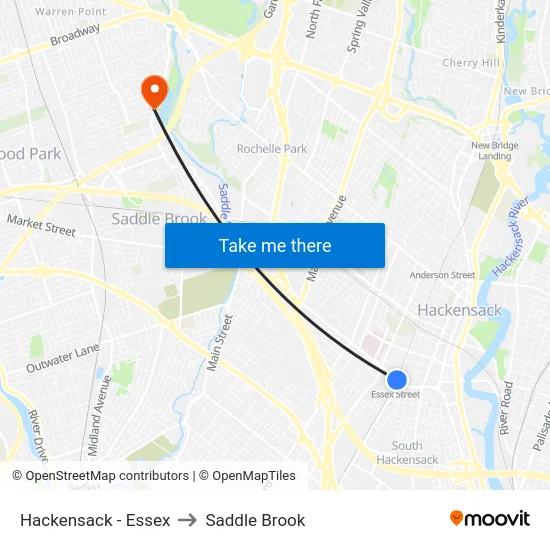 Hackensack - Essex to Saddle Brook map