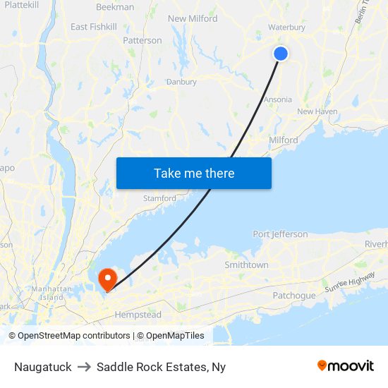 Naugatuck to Saddle Rock Estates, Ny map