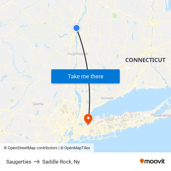 Saugerties to Saddle Rock, Ny map