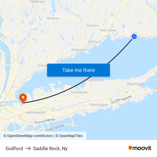 Guilford to Saddle Rock, Ny map