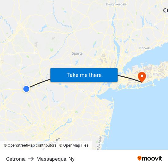 Cetronia to Massapequa, Ny map