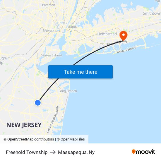 Freehold Township to Massapequa, Ny map