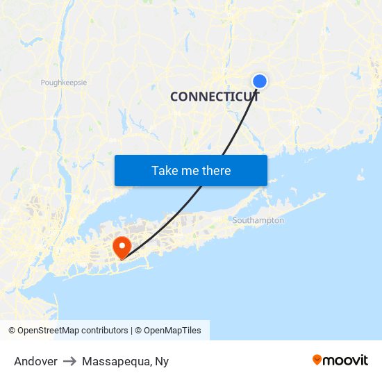 Andover to Massapequa, Ny map