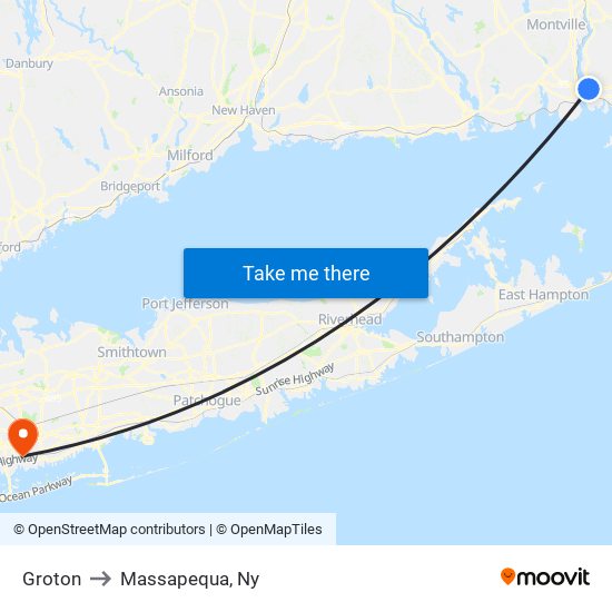 Groton to Massapequa, Ny map