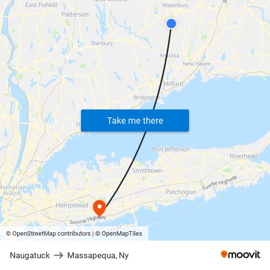 Naugatuck to Massapequa, Ny map