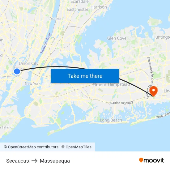 Secaucus to Massapequa map