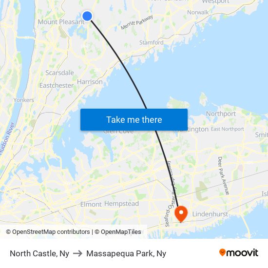 North Castle, Ny to Massapequa Park, Ny map