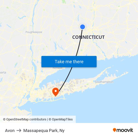 Avon to Massapequa Park, Ny map