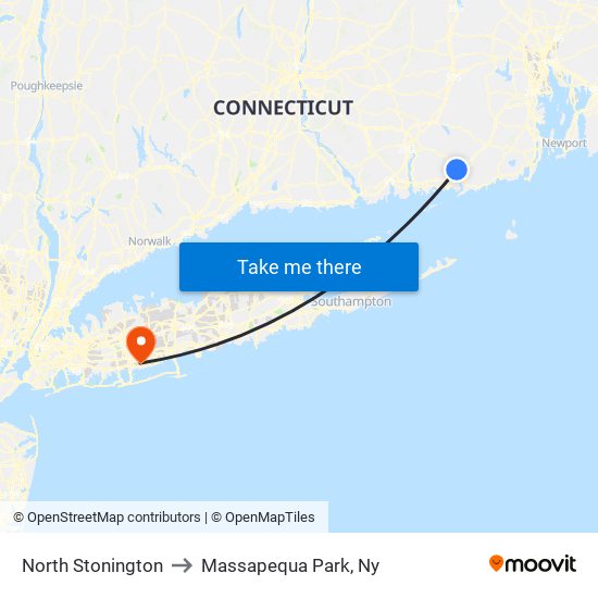 North Stonington to Massapequa Park, Ny map