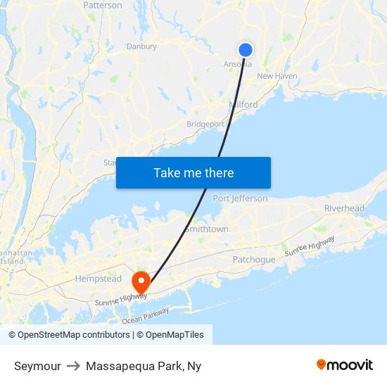 Seymour to Massapequa Park, Ny map