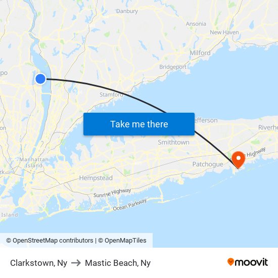 Clarkstown, Ny to Mastic Beach, Ny map