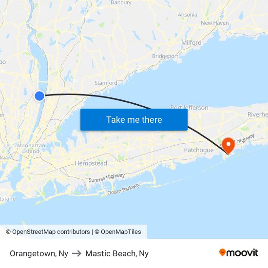 Orangetown, Ny to Mastic Beach, Ny map