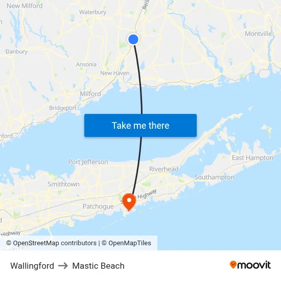 Wallingford to Mastic Beach map