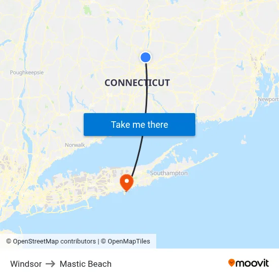 Windsor to Mastic Beach map
