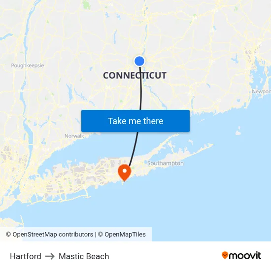 Hartford to Mastic Beach map