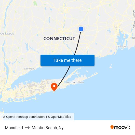 Mansfield to Mastic Beach, Ny map