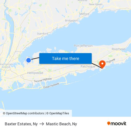 Baxter Estates, Ny to Mastic Beach, Ny map