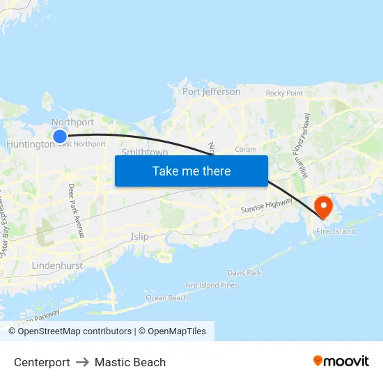 Centerport to Mastic Beach map