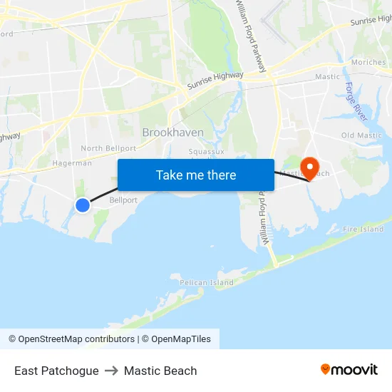 East Patchogue to Mastic Beach map
