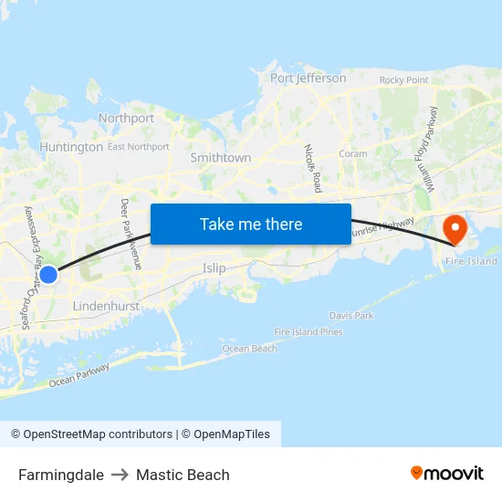 Farmingdale to Mastic Beach map