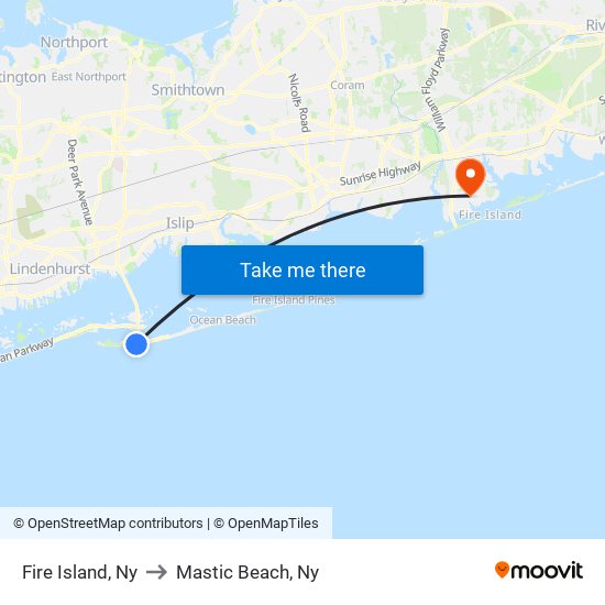 Fire Island, Ny to Mastic Beach, Ny map