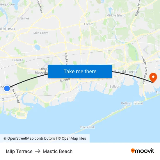 Islip Terrace to Mastic Beach map