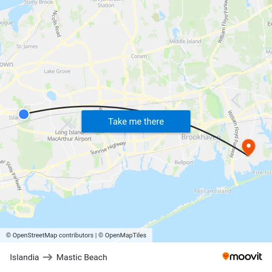 Islandia to Mastic Beach map