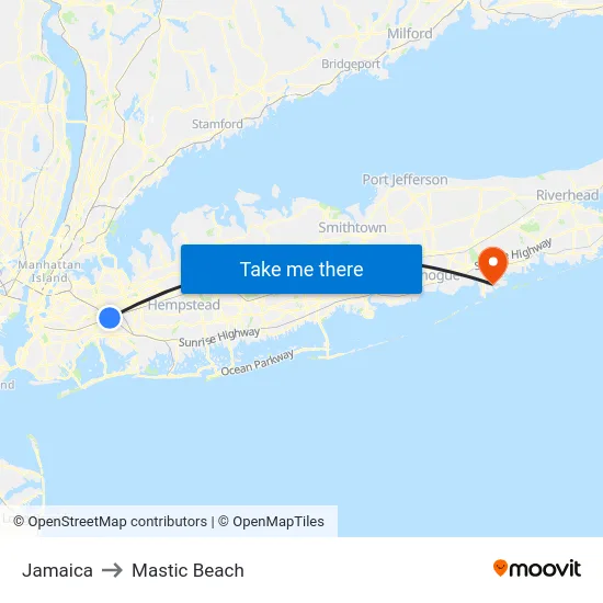 Jamaica to Mastic Beach map