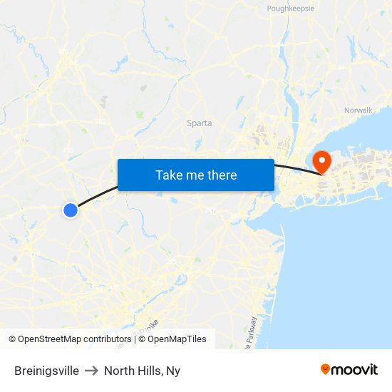 Breinigsville to North Hills, Ny map