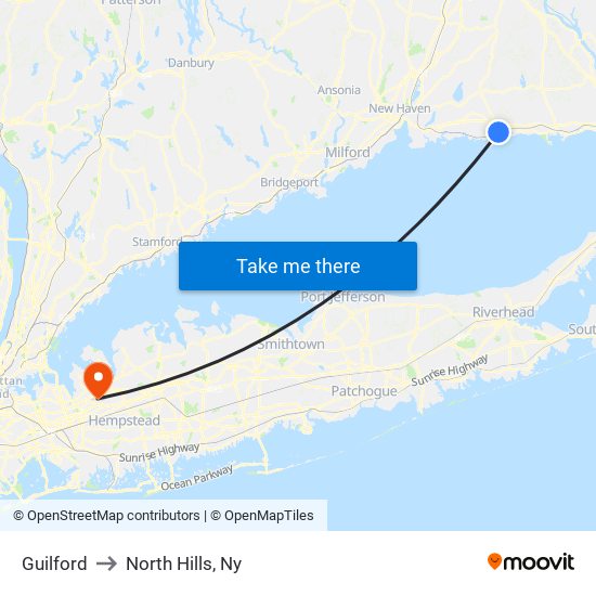 Guilford to North Hills, Ny map