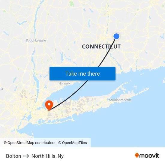 Bolton to North Hills, Ny map